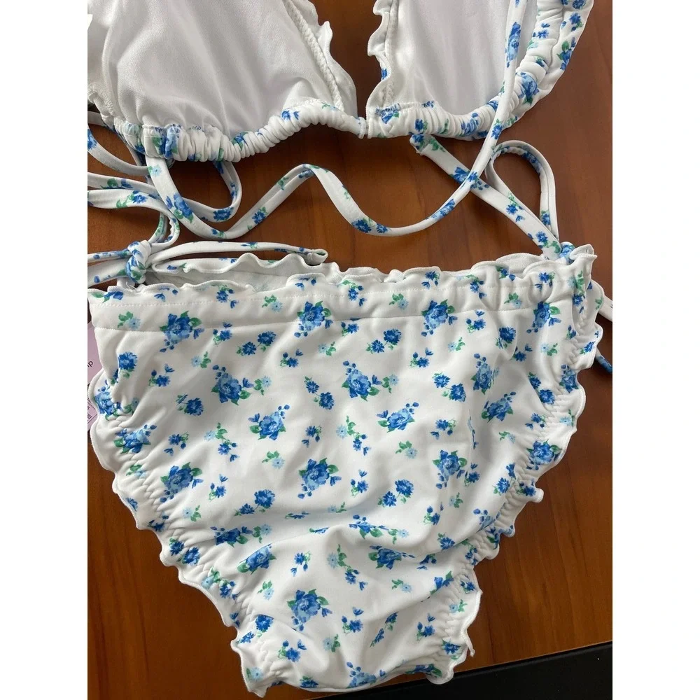 Wild‎ Fable 2-piece Floral Ruffle Bikini Set Triangle Top High Leg Bottom Small
